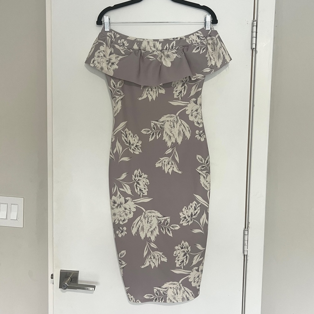 Off the shoulder Bodycon Midi Dress - Lavender Floral- size 4